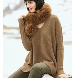 MARAIS ROYAL ALPACA V-NECK PULLOVER Size Medium Camel